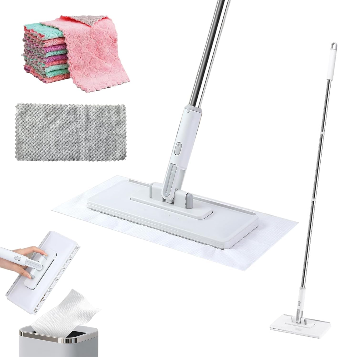 2026 New Upgraded Sweep & Mop Kit - Compatible with Swiffer Pads, Shark Teeth Snap Grip Mini Mop, Durable Hardwood Flooring, Marble Cleaning Tools, Home and Kitchen Essentials,With 11 Reuse Dry Cloths