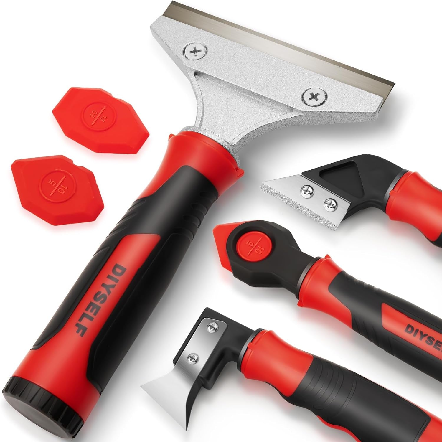 Caulking Tool, 4 in 1 Caulk Remover Tool for Bathroom, Bathtub, Grout, Shower, Tile, Window, Razor Scraper Tool for Cleaning, Silicone Caulk Removal Tool (Red)