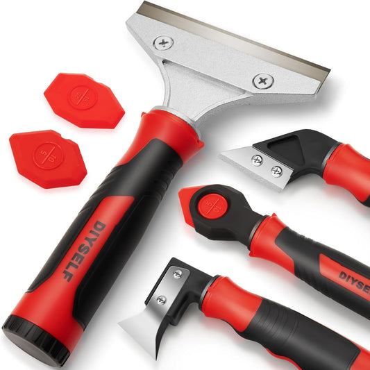 Caulking Tool, 4 in 1 Caulk Remover Tool for Bathroom, Bathtub, Grout, Shower, Tile, Window, Razor Scraper Tool for Cleaning, Silicone Caulk Removal Tool (Red)
