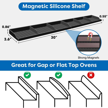 Stove Top for Silicone Shelf,30 Inch Magnetic Shelf over the Stove Spice Rack,Kitchen Organizer Magnet above Stovetop Back of Flat Storage Suctioned-Black