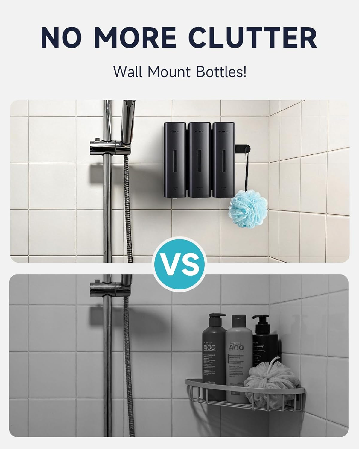 3 Chambers Shower Shampoo and Conditioner Dispenser 3 X 11.8 Fl.Oz. for Bathroom(Dark Silver)