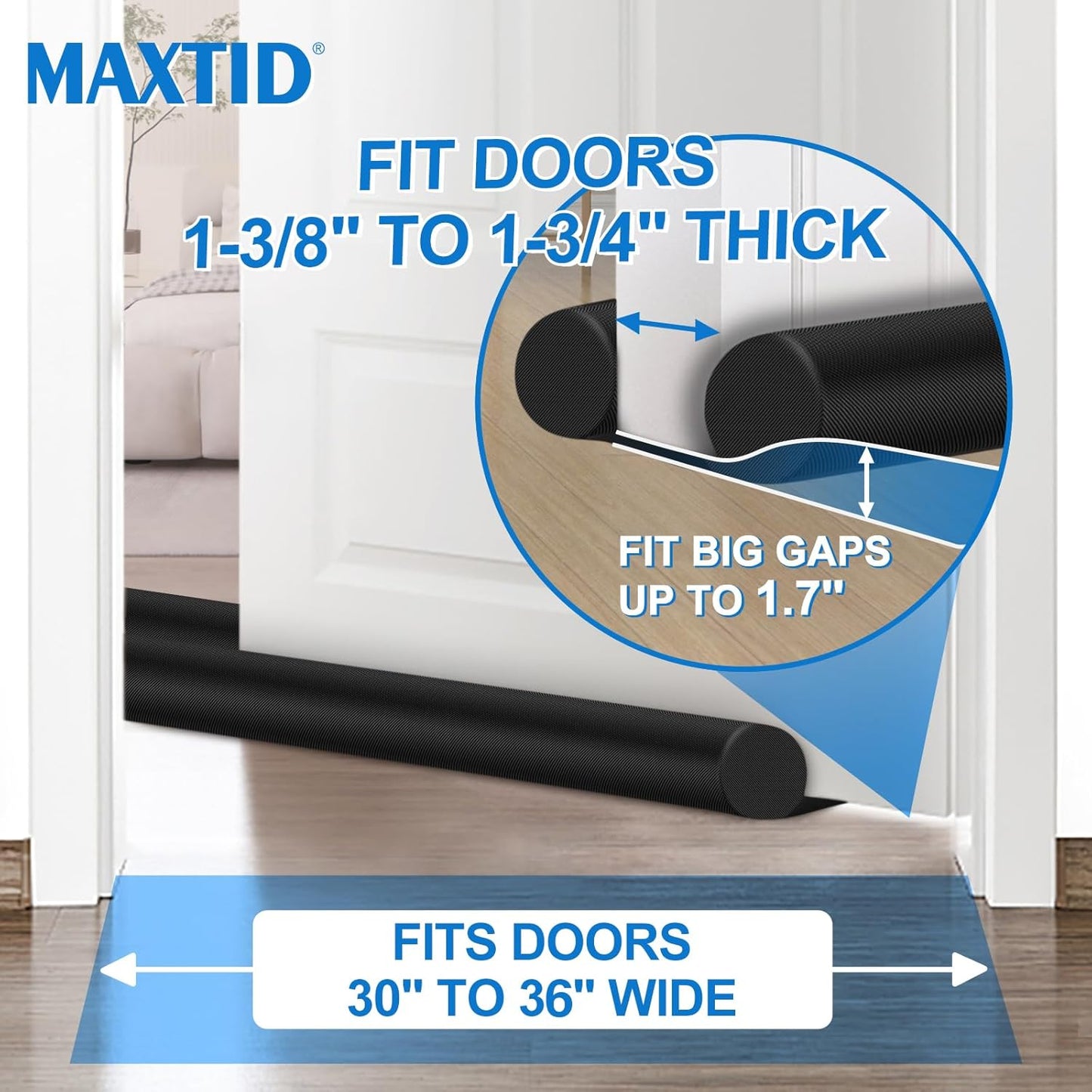 Large Door Draft Stopper for Bottom of Doors 36” under Door Sweep Noise Blocker Black Gap Stoppers Adjustable Doors Seal Sweep Guard Draft, Window Breeze Stoppers, Home Essentials Gadgets