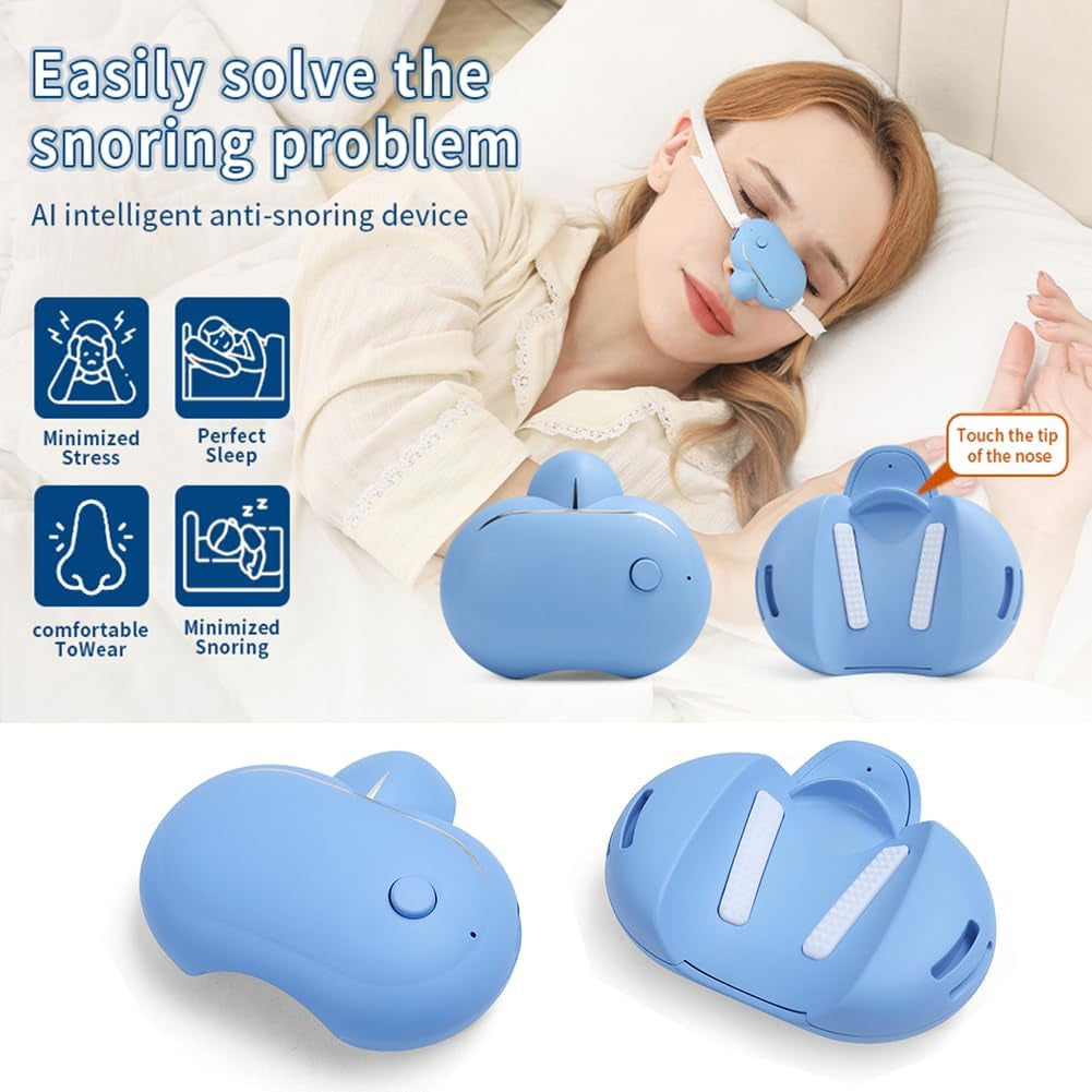 AI Smart Anti-Snoring Device with Strap,Detecting Snoring Sounds 40 Decibel Start Nose Massage,Low Noise, Adjustable High Low Vibration,Improves Breathing and Sleep Quality Home Travel (White)