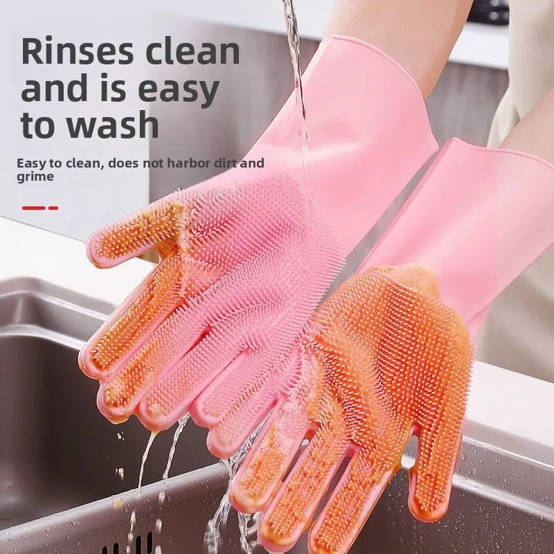 Silicone Dishwashing Gloves, Magic Gloves, Durable, Wear-Resistant, Waterproof Rubber Gloves for Special Use