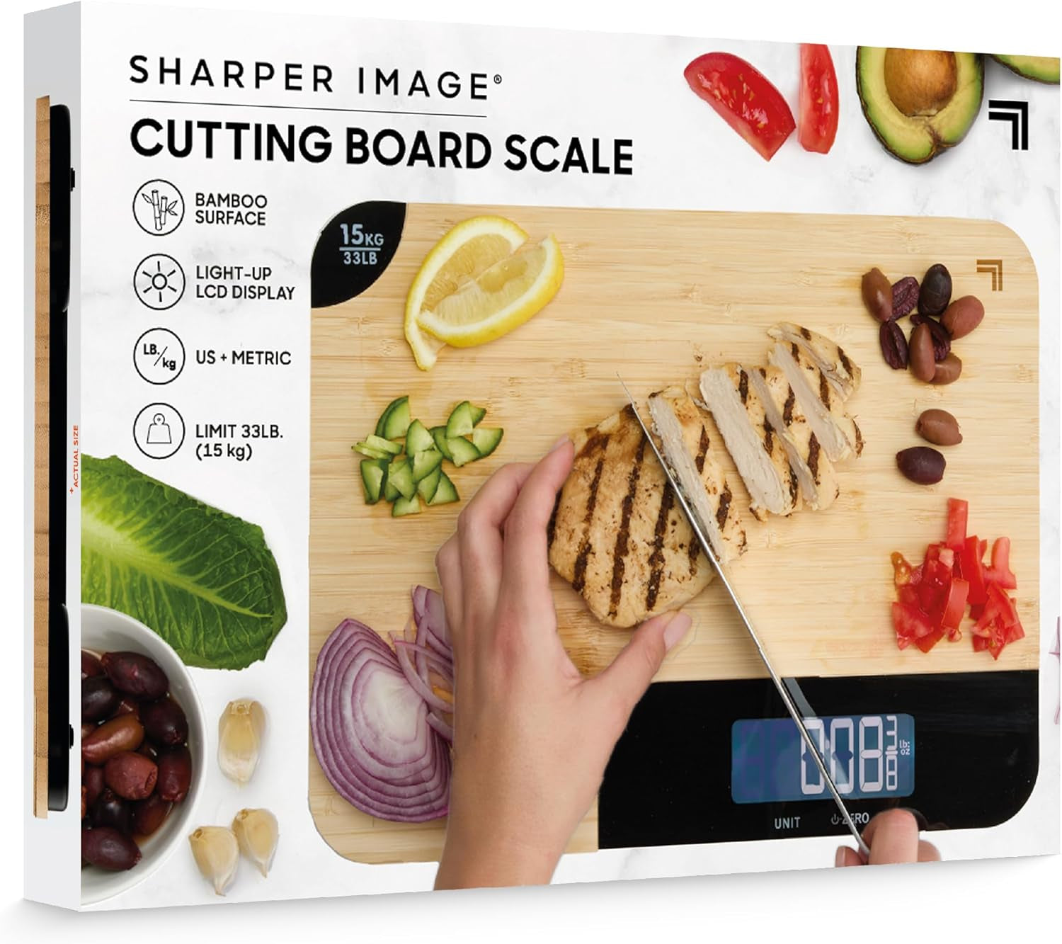 Bamboo Cutting Board & Digital Food Scale, 33 Lb Capacity, Measures Grams & Ounces, Multi-Functional for Food Prep, Baking, Dieting, Portion Control, Kitchen Gadgets Gift