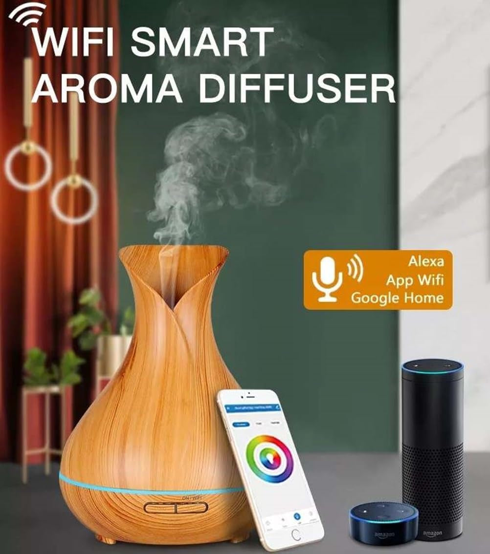Smart Wifi Wireless Essential Oil Aromatherapy Diffuser, Compatible with Alexa & Google Home, Phone App & Voice Control, Large Ultrasonic Diffuser, LED & Timer Settings