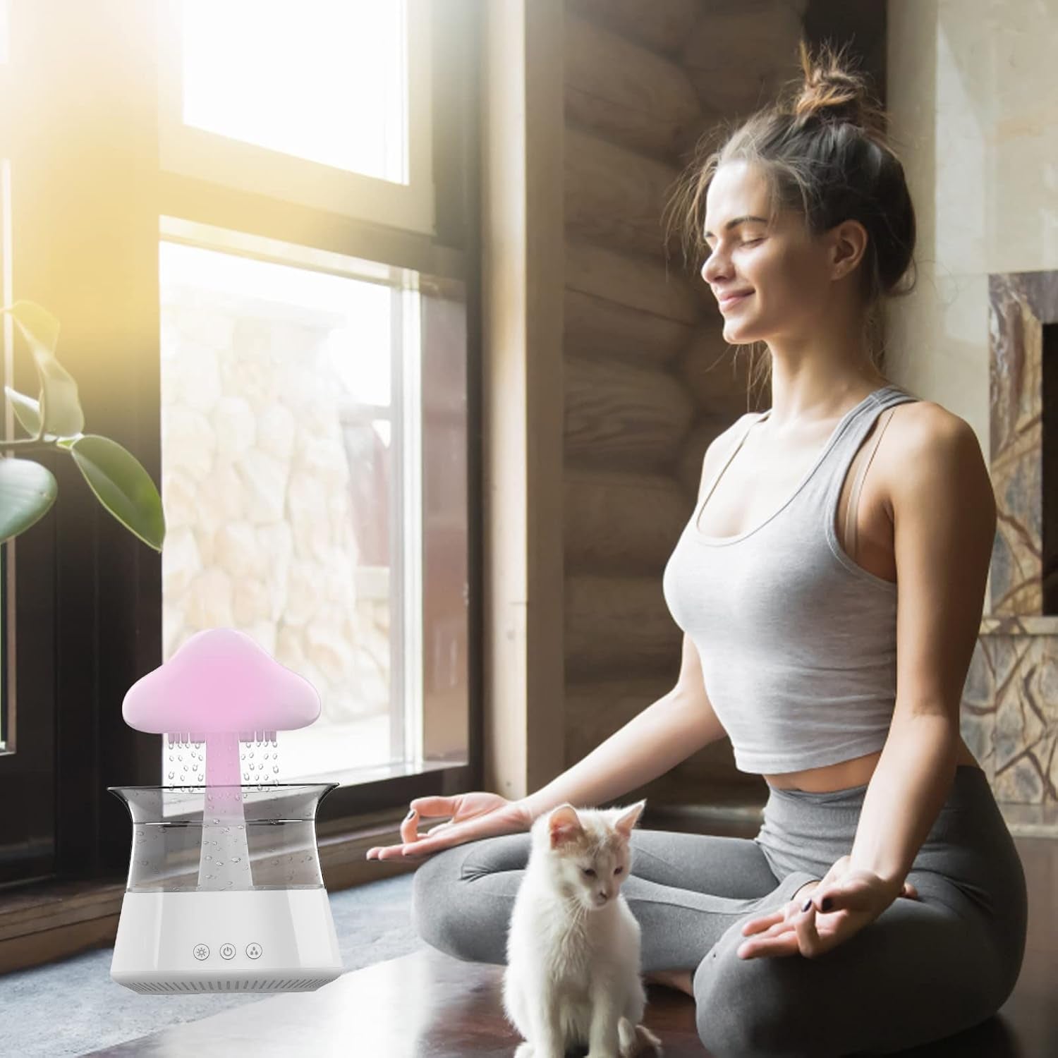 Cloud Rain Humidifier for Bedroom with Soothing Rain Sounds Sleep Aid, Waterfall Night Light, Mushroom Design Air Moisturizer，Room Decor Aesthetic for Living Room (White)