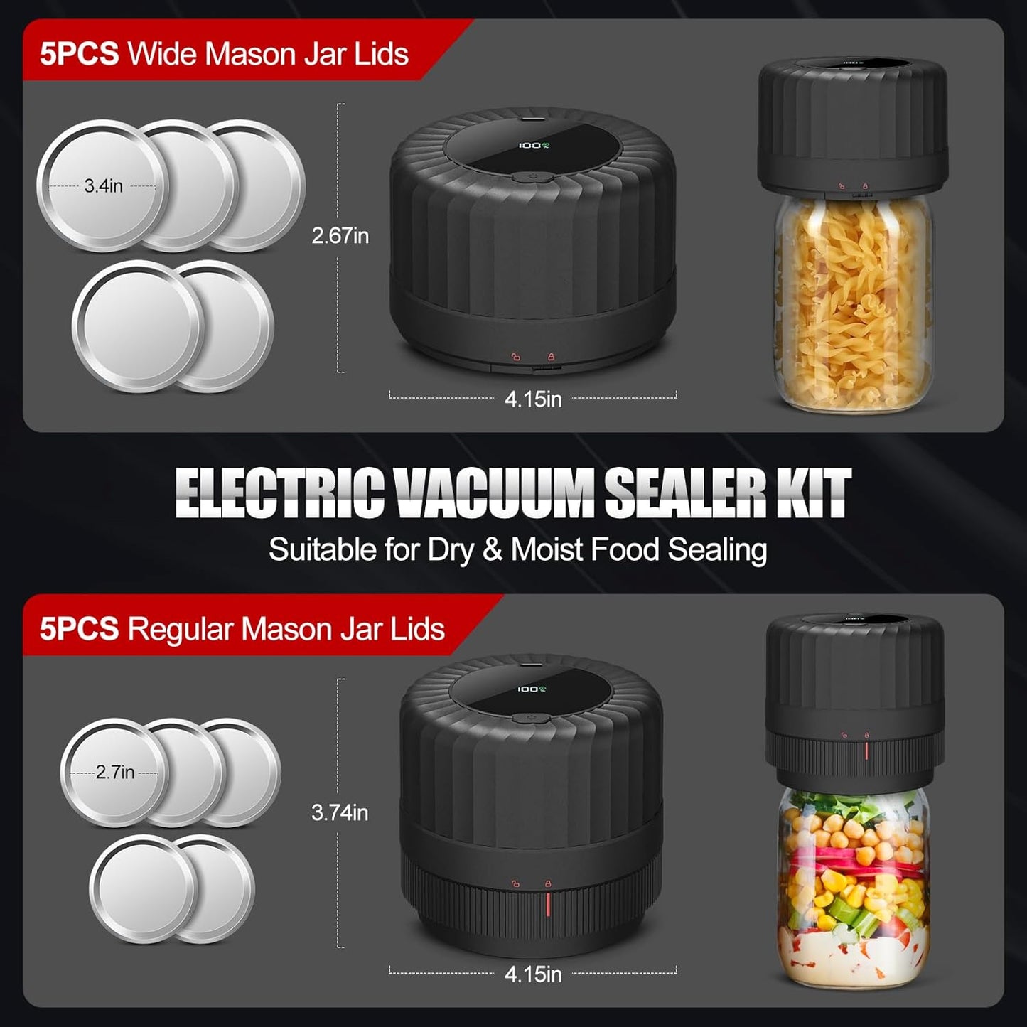 2026 Latest Electric Mason Jar Vacuum Sealer Kit for Mason Jars with Wide and Regular Mouth Canning Jar Lids