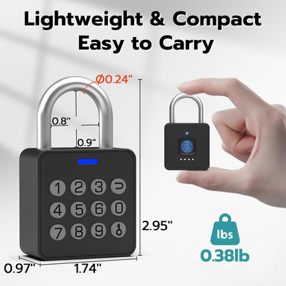 Smart Lock Combination Padlock, Fingerprint Gate Lock with Codepad, Biometric Keyless Combo Lock with Bluetooth APP, Waterproof for Storage Unit Outdoor Fence Gate Shed Gym Locker