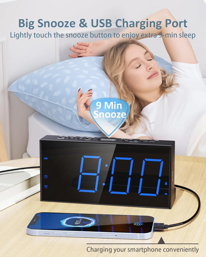 Loud Alarm Clock with Bed Shaker, Vibrating Alarm Clock for Heavy Sleepers/Hard of Hearing/Deaf,Dual Alarms, 7.5’’ Large LED Display, Dimmer, USB Charging Port, Plug-In with Memory Function
