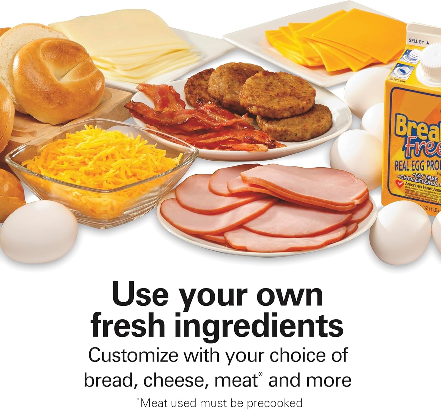 Dual Breakfast Sandwich Maker with Timer, Ready in 5 Minutes, Removable Dishwasher Safe Pfas-Free Non-Stick Egg Cooker Ring, Silver (25490MNA)