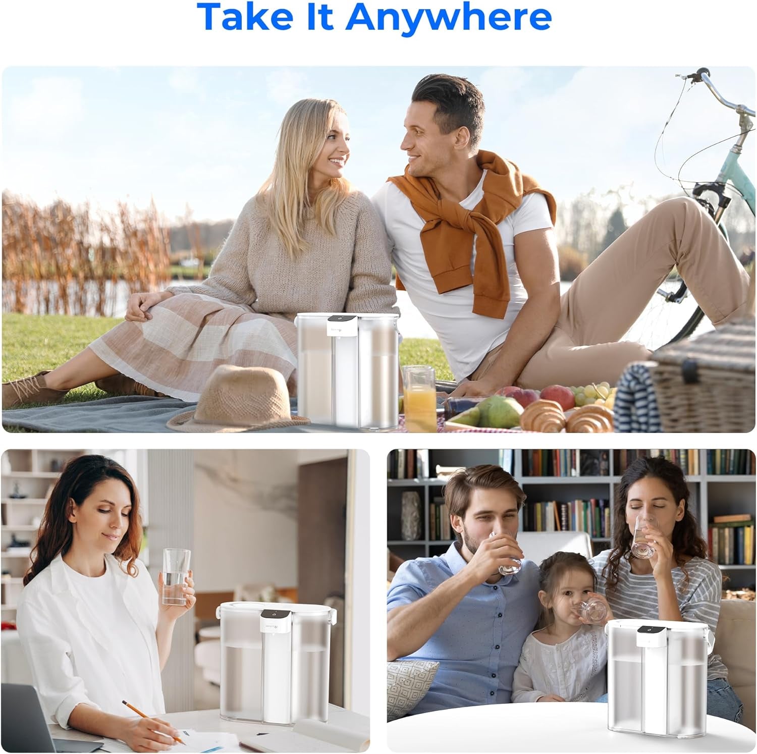 Compact Electric Water Filter Pitcher, 200-Gallon Rechargeable Instant Powerful Dispenser, NSF/ANSI 42&53&401, Reduce PFOA/PFOS, Lead, Chlorine, 14-Cup, White, with 1 Filter, NOT Reduce TDS