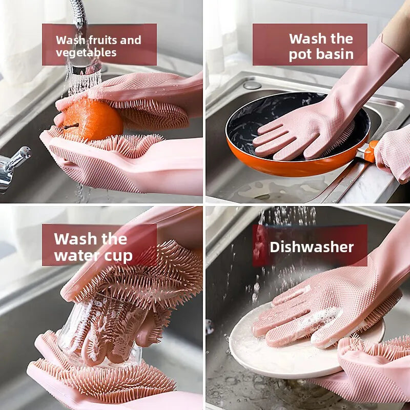 Silicone Dishwashing Gloves, Magic Gloves, Durable, Wear-Resistant, Waterproof Rubber Gloves for Special Use