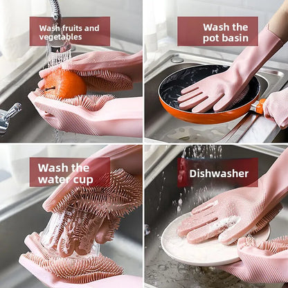 Silicone Dishwashing Gloves, Magic Gloves, Durable, Wear-Resistant, Waterproof Rubber Gloves for Special Use