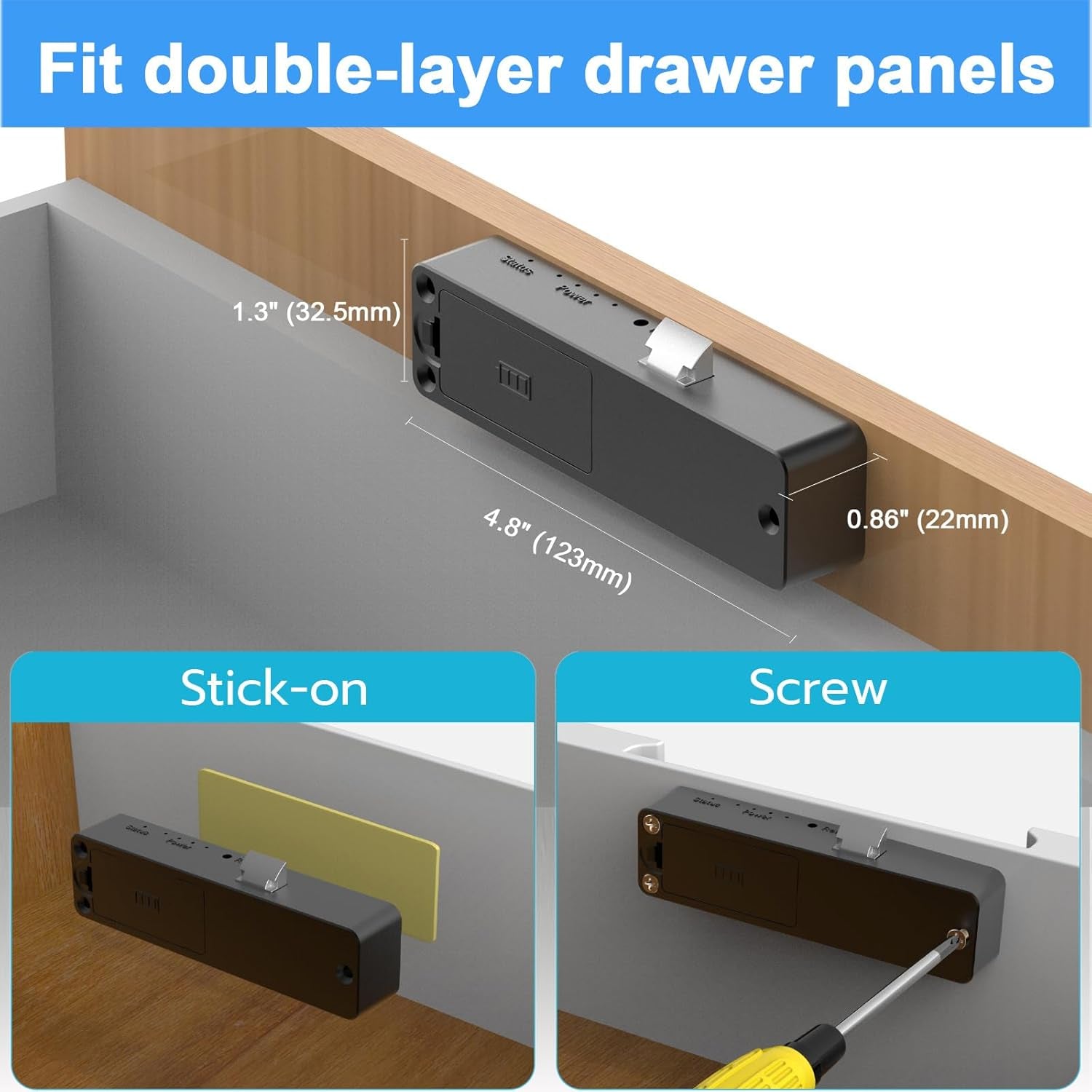 Cabinet Lock NFC RFID Card  Slim Hidden Drawer Lock for Child Safety Cupboard Door Liquor File Kitchen Pantry Furniture Double-Layer Drawer No Drilling Required Black