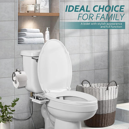 Bidet Attachment, Non-Electric Cold Water Bidet Toilet Seat Attachment with Pressure Controls, Retractable Self-Cleaning Dual Nozzles for Frontal & Rear Wash - Black