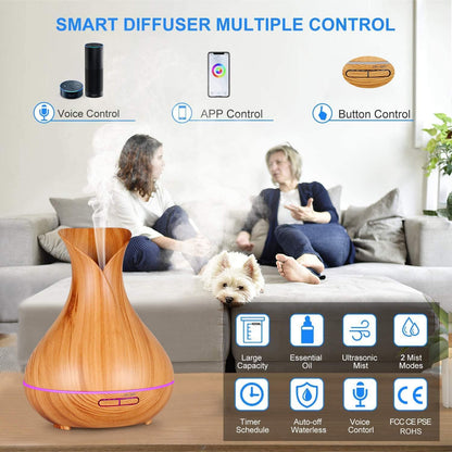Smart Wifi Wireless Essential Oil Aromatherapy Diffuser, Compatible with Alexa & Google Home, Phone App & Voice Control, Large Ultrasonic Diffuser, LED & Timer Settings