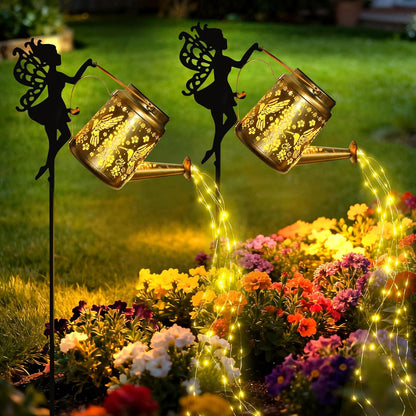Solar Lights Outdoor Waterproof, Fairy Solar Garden Lights Outdoor Decoration, Hummingbird Solar Watering Can Light Gardening Gifts for Mom Grandma 2 Packs