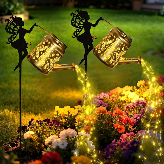 Solar Lights Outdoor Waterproof, Fairy Solar Garden Lights Outdoor Decoration, Hummingbird Solar Watering Can Light Gardening Gifts for Mom Grandma 2 Packs