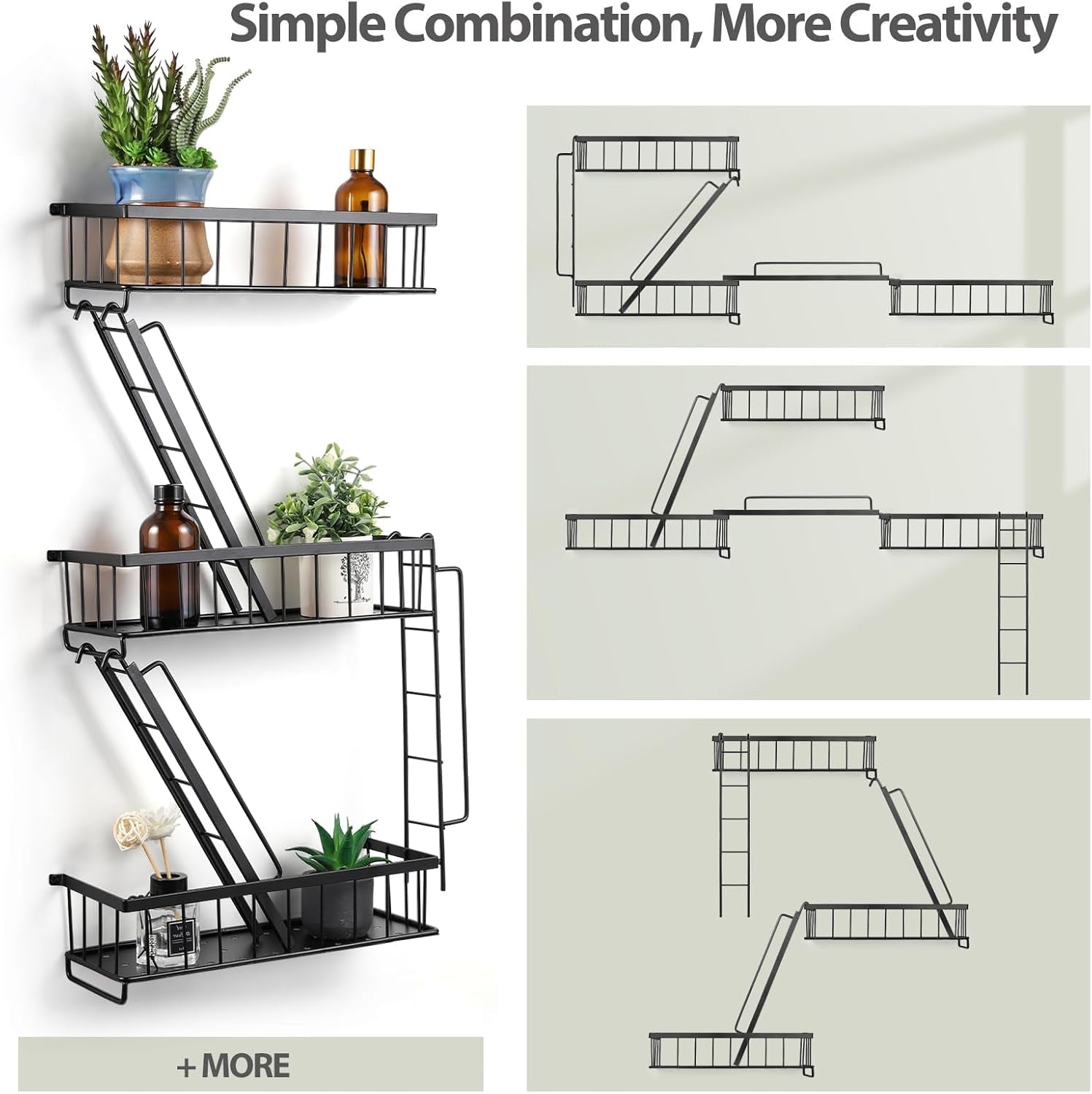 Fire Escape Wall Shelf - New York Decorative Ladder Shelf, Wall Art Floating Shelf Black Metal Shelves for Bedroom, Home Office Storage and Display (3-Tier)