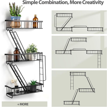Fire Escape Wall Shelf - New York Decorative Ladder Shelf, Wall Art Floating Shelf Black Metal Shelves for Bedroom, Home Office Storage and Display (3-Tier)
