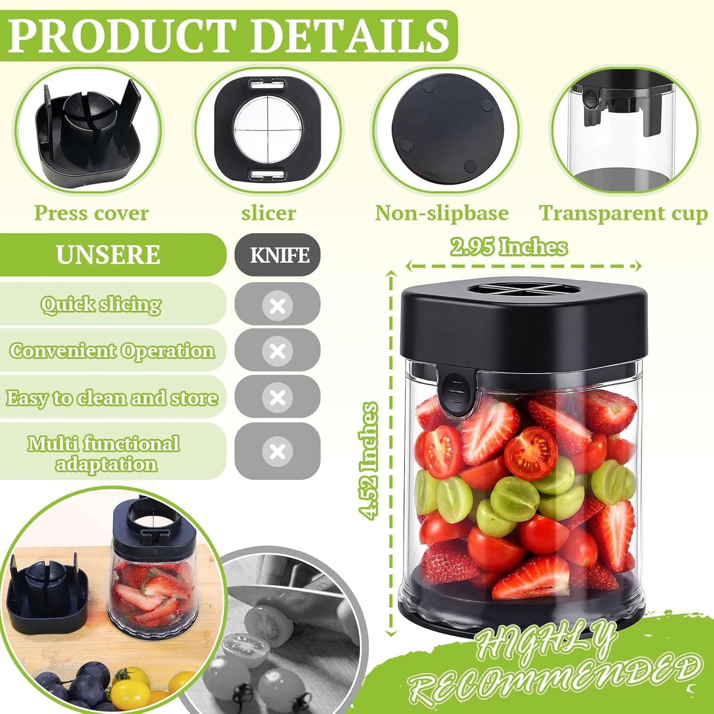 Fruit Slicer Cup, Strawberry Slicer Grape Cutter Cup Fruit Slicers Stainless Steel Egg Slicers, Strawberry Cutter Kitchen Gadgets Speed Cutters for Banana Grape Egg