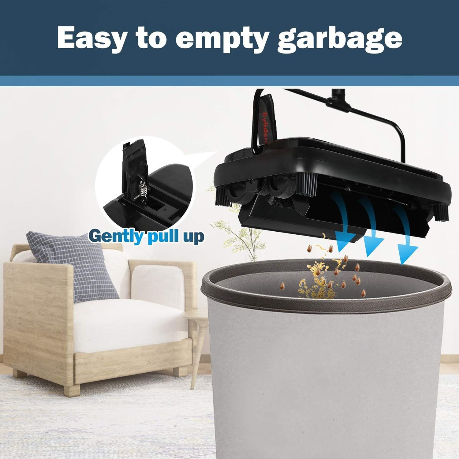 Carpet Sweeper, Mini Size Lightweight Hand Push - No Noise, Non-Electric, Easy Manual Sweeping Only for Carpet Cleaning (Black)