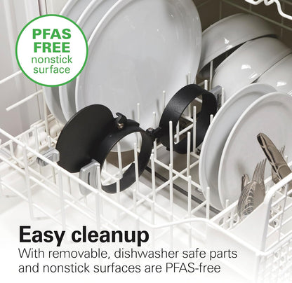 Dual Breakfast Sandwich Maker with Timer, Ready in 5 Minutes, Removable Dishwasher Safe Pfas-Free Non-Stick Egg Cooker Ring, Silver (25490MNA)