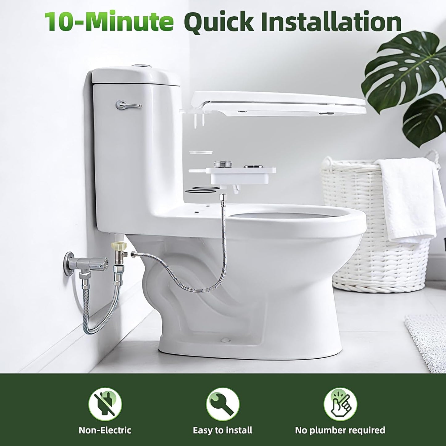 Bidet Attachment, Non-Electric Cold Water Bidet Toilet Seat Attachment with Pressure Controls, Retractable Self-Cleaning Dual Nozzles for Frontal & Rear Wash - Black
