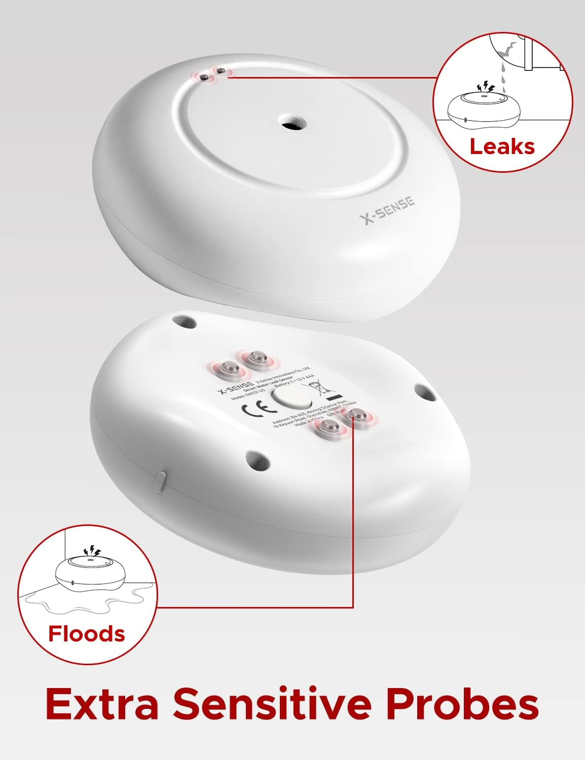 Wi-Fi Water Leak Detector, Smart Water Sensor Alarm, Water Detector Alarm with 1700 Ft Transmission Range for Kitchens, Basements, Bathrooms, 3 Water Detectors & 1 Base Station, Model SWS54