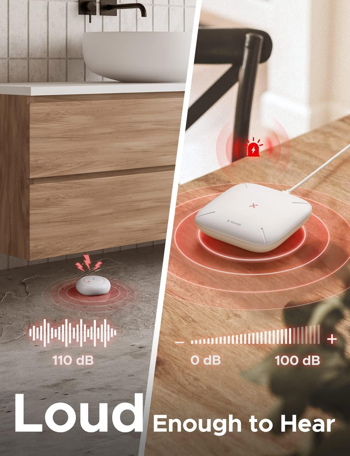 Wi-Fi Water Leak Detector, Smart Water Sensor Alarm, Water Detector Alarm with 1700 Ft Transmission Range for Kitchens, Basements, Bathrooms, 3 Water Detectors & 1 Base Station, Model SWS54
