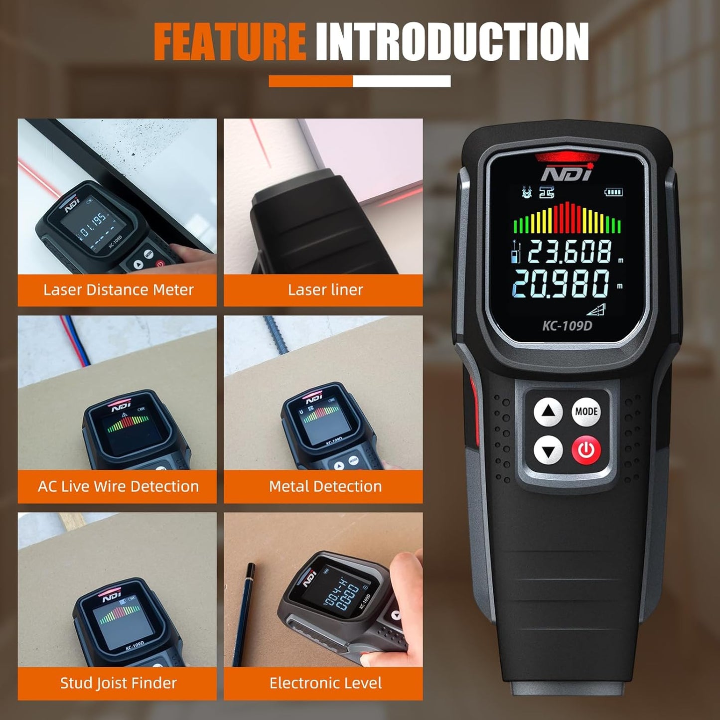 Stud Finder Wall Scanner - 5 in 1 Electronic Stud Detector with Microprocessor Chip and HD LCD Display & Audible Alarm, for the Center and Edge of Wood AC Wire Metal Studs Joist Pipe