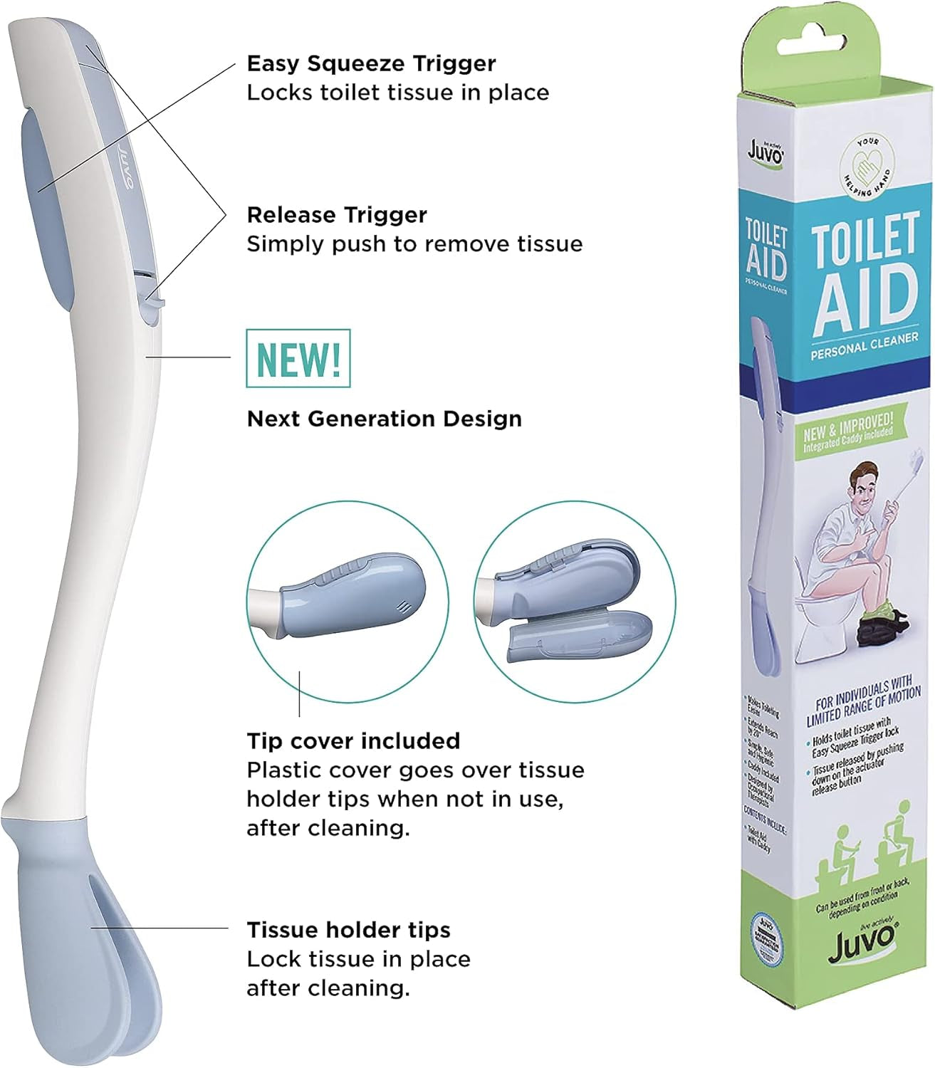 Toilet Aid - Personal Bottom Wiping Tool, Bathroom Mobility Aid for Disabled, Elderly, and Surgery Recovery - 18" Long Wand with Hygienic Cover