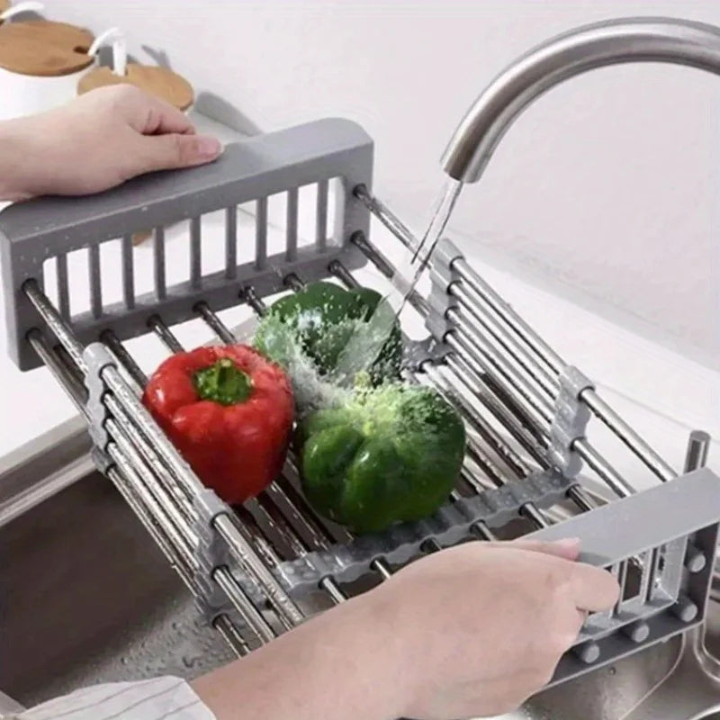 Retractable Drain Basket for Kitchen Sink Storage Basket for Washing Fruits and Vegetables Multifunctional Drain Rack