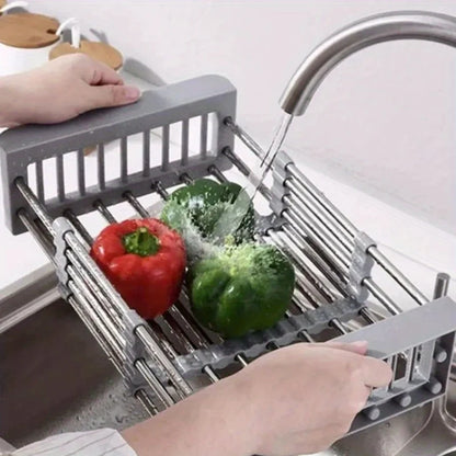 Retractable Drain Basket for Kitchen Sink Storage Basket for Washing Fruits and Vegetables Multifunctional Drain Rack