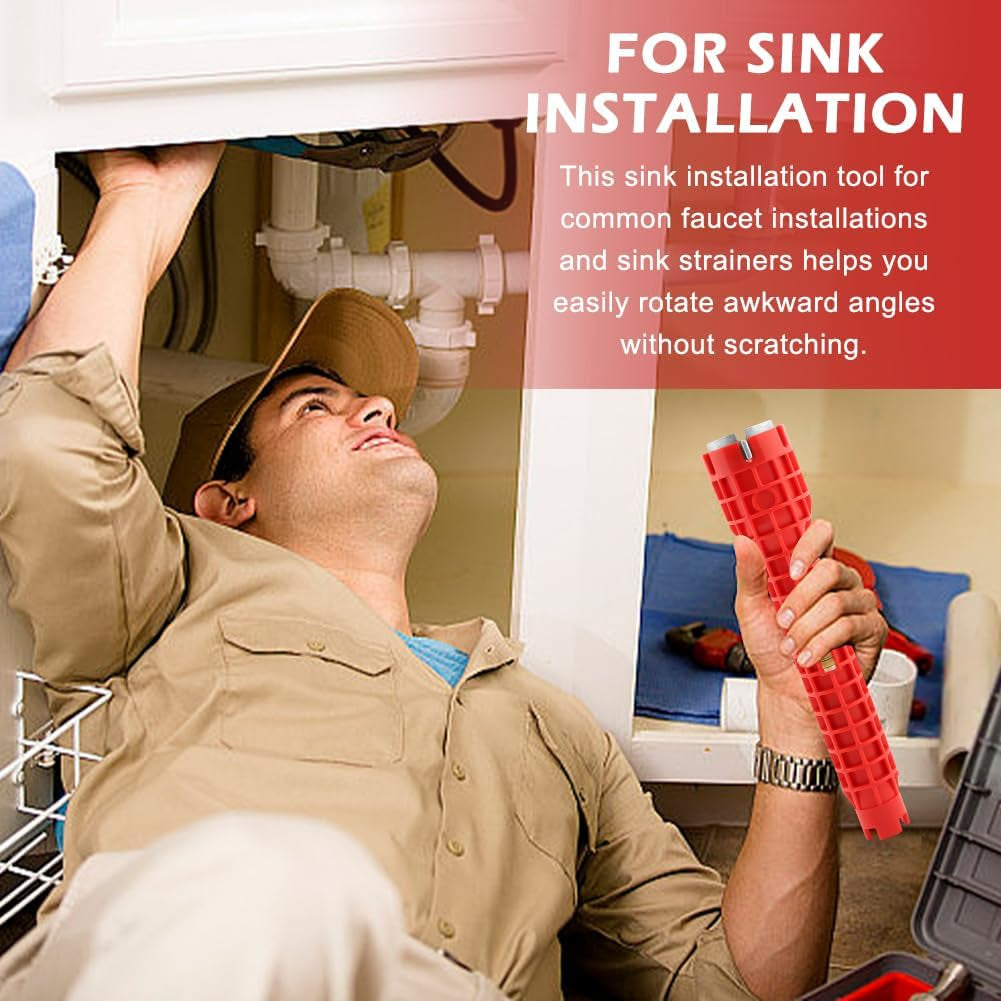 14-In-1 Multi-Functional Wrench Faucet Sink Installer Tool for Toilets and Kitchens - Red Plumbers Wrench