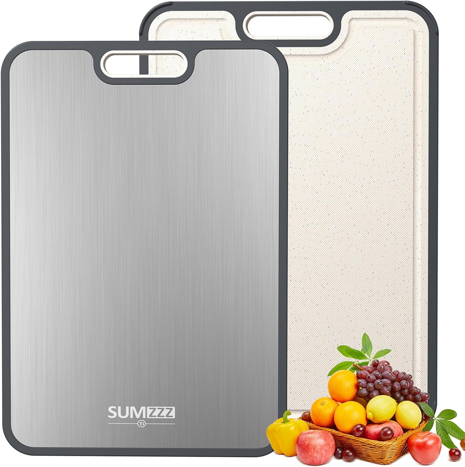 Titanium Cutting Board for Kitchen, Non Toxic 2-In-1 Cutting Board Double Sided Food Grade Pure Titanium, Knife Friendly Easy to Clean Large Size 15”×10.3”