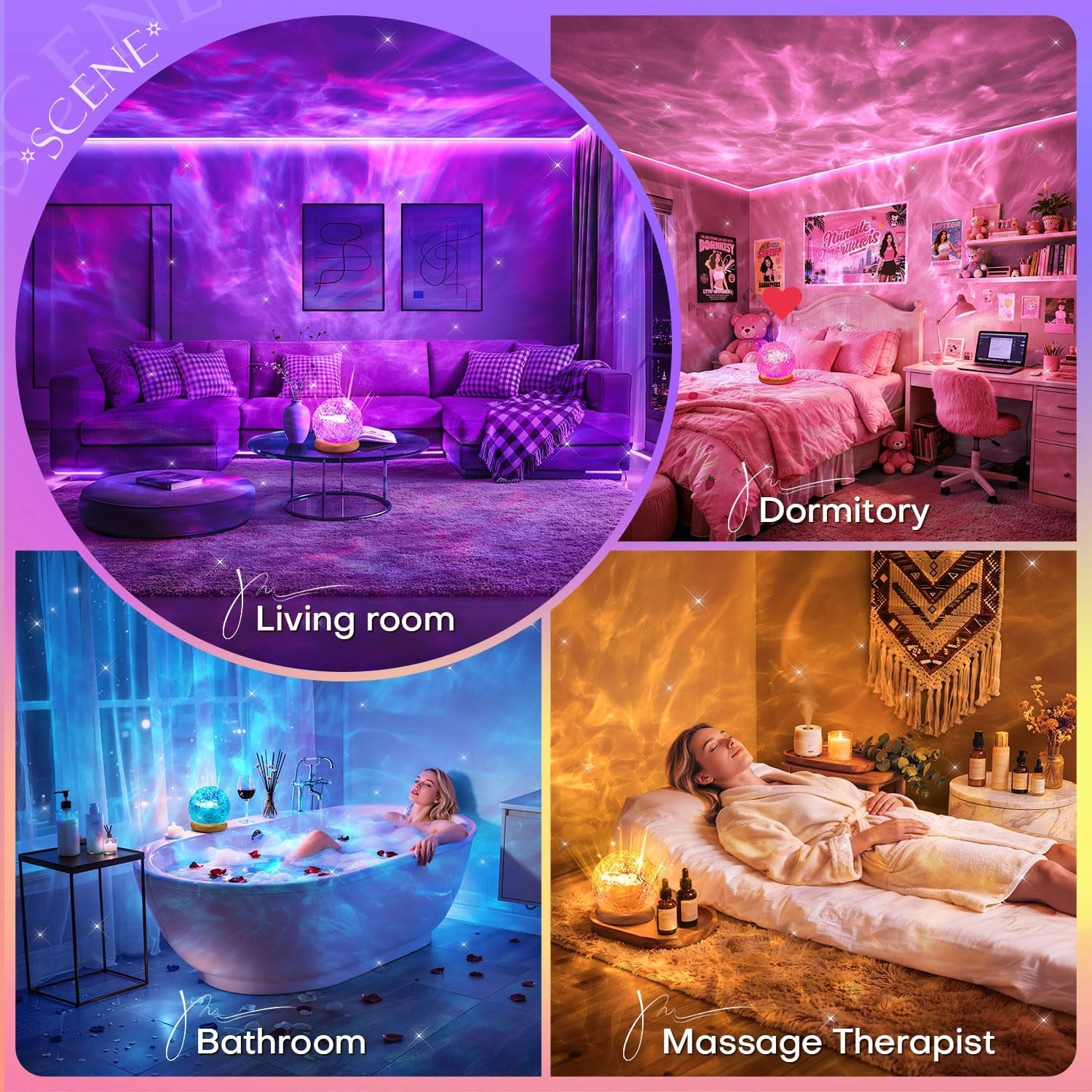 Ambient Lighting, 216 Modes Mood Lighting, 3-In-1 Sunset Lamp & Ocean Lamp & Northern Lights Projector with Remote, Room Lights for Bedroom,Gifts for Teenage Girls,13 Year Old Girl Gifts