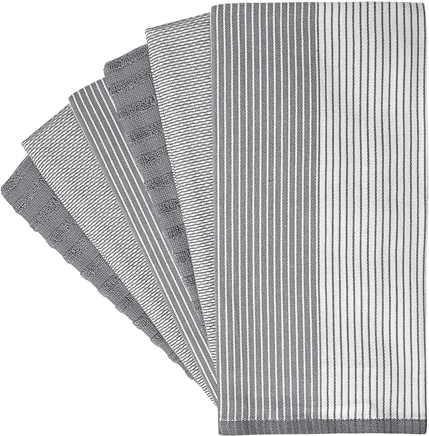 Premium Kitchen Towels (20”X 28”, 6 Pack) | Large Cotton Dish Towels | Flat & Terry Highly Absorbent Kitchen Linen Set with Hanging Loop | Gray