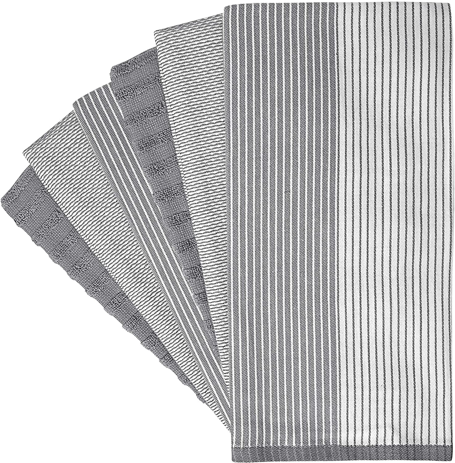 Premium Kitchen Towels (20”X 28”, 6 Pack) | Large Cotton Dish Towels | Flat & Terry Highly Absorbent Kitchen Linen Set with Hanging Loop | Gray