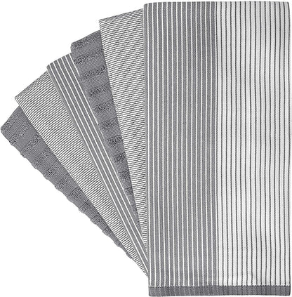 Premium Kitchen Towels (20”X 28”, 6 Pack) | Large Cotton Dish Towels | Flat & Terry Highly Absorbent Kitchen Linen Set with Hanging Loop | Gray