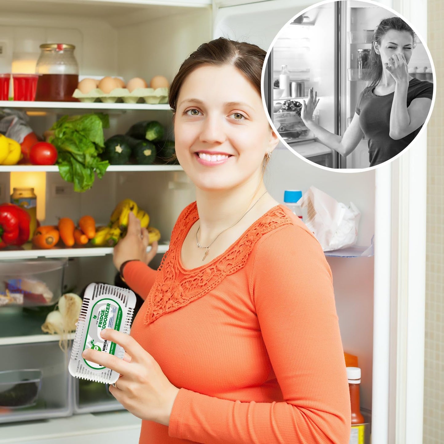 Fridge Ninja Fridge Deodorizer (2 Pack) - More Effective than Baking Soda - Natural and Unscented Activated Charcoal Refrigerator Deodorizer and Odor Eliminator for Freezers, Coolers, and Lunch Boxes