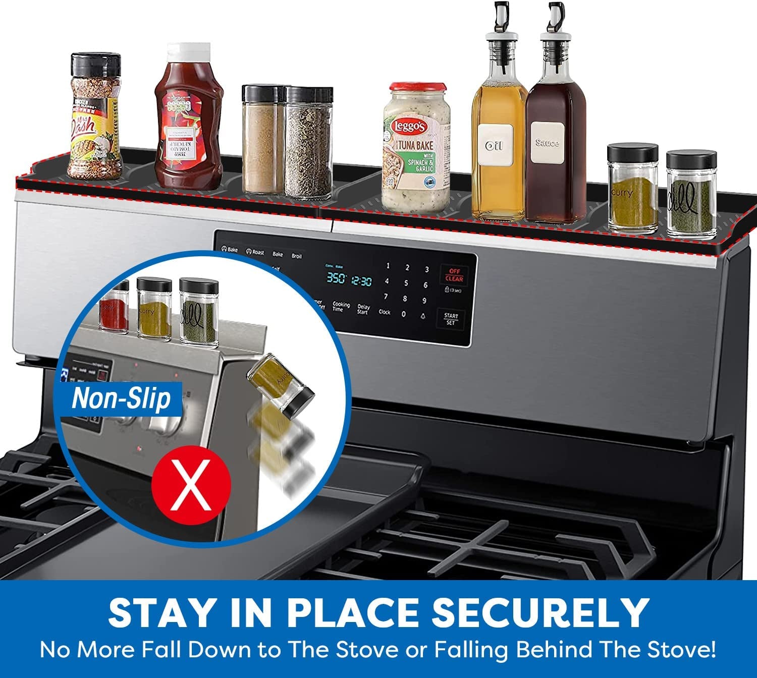 Stove Top for Silicone Shelf,30 Inch Magnetic Shelf over the Stove Spice Rack,Kitchen Organizer Magnet above Stovetop Back of Flat Storage Suctioned-Black