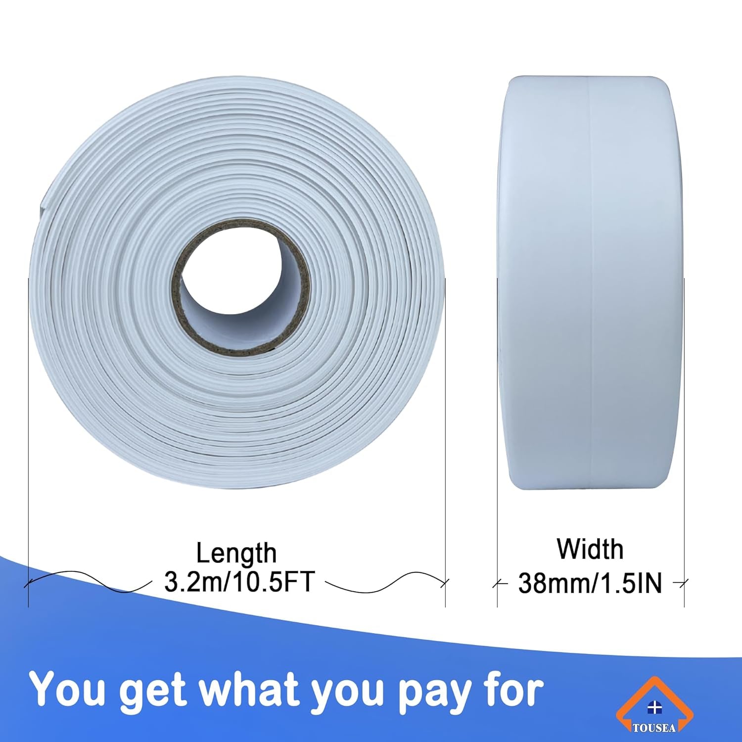 Professional Waterproof Caulk Strip - Self Adhesive White Sealing Tape for Toilet, Tub, Wall Edge - Decorative Wall Trim & Peel and Stick Backsplash Finisher - Renter Friendly, Easy Install