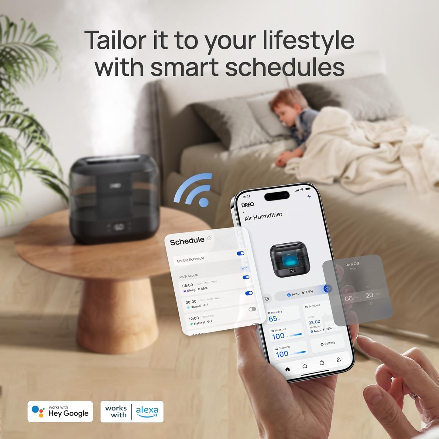 Smart Humidifiers for Bedroom, Top Fill 4L Supersized Humidifier Large Room with 28 Db, 36H Runtime, Touch/App/Voice Control, Nightlight, Cool Mist Humidifiers for Baby, Plants, Indoor, Black