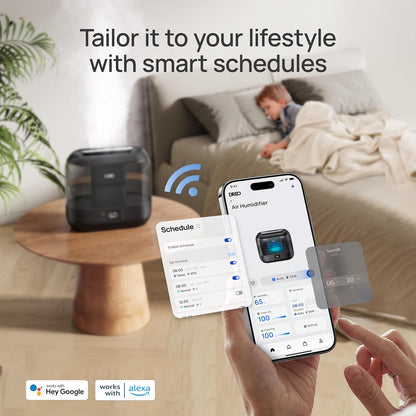 Smart Humidifiers for Bedroom, Top Fill 4L Supersized Humidifier Large Room with 28 Db, 36H Runtime, Touch/App/Voice Control, Nightlight, Cool Mist Humidifiers for Baby, Plants, Indoor, Black