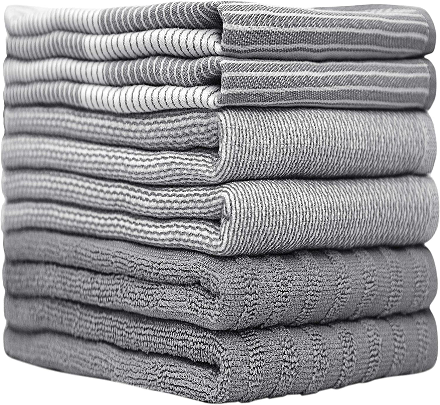 Premium Kitchen Towels (20”X 28”, 6 Pack) | Large Cotton Dish Towels | Flat & Terry Highly Absorbent Kitchen Linen Set with Hanging Loop | Gray