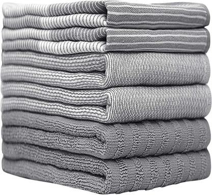 Premium Kitchen Towels (20”X 28”, 6 Pack) | Large Cotton Dish Towels | Flat & Terry Highly Absorbent Kitchen Linen Set with Hanging Loop | Gray