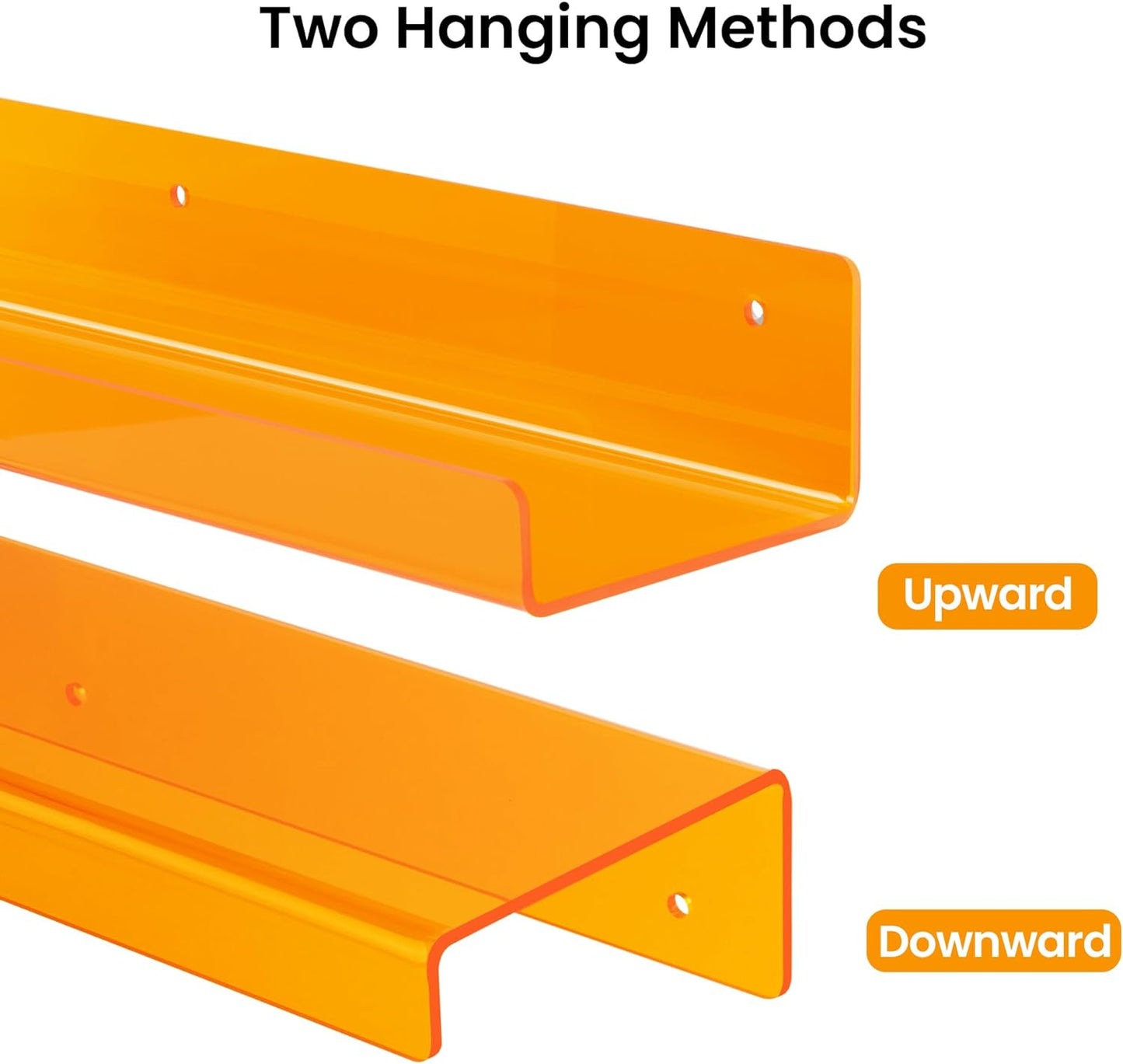 Acrylic Shelves for Wall Decor, 15" Display Shelf Perfume Organizer for Bathroom, Bedroom, Living Room, Floating Bookshelves for Kids, Clear Orange, 4 Pack