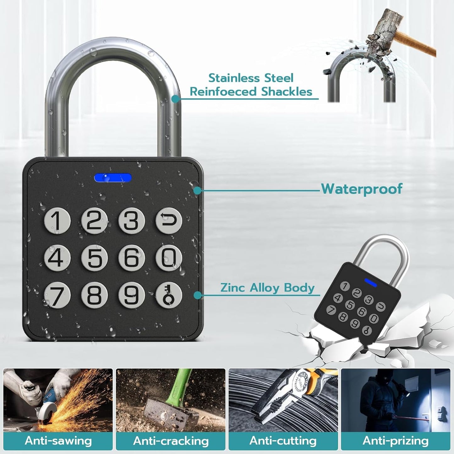 Smart Lock Combination Padlock, Fingerprint Gate Lock with Codepad, Biometric Keyless Combo Lock with Bluetooth APP, Waterproof for Storage Unit Outdoor Fence Gate Shed Gym Locker